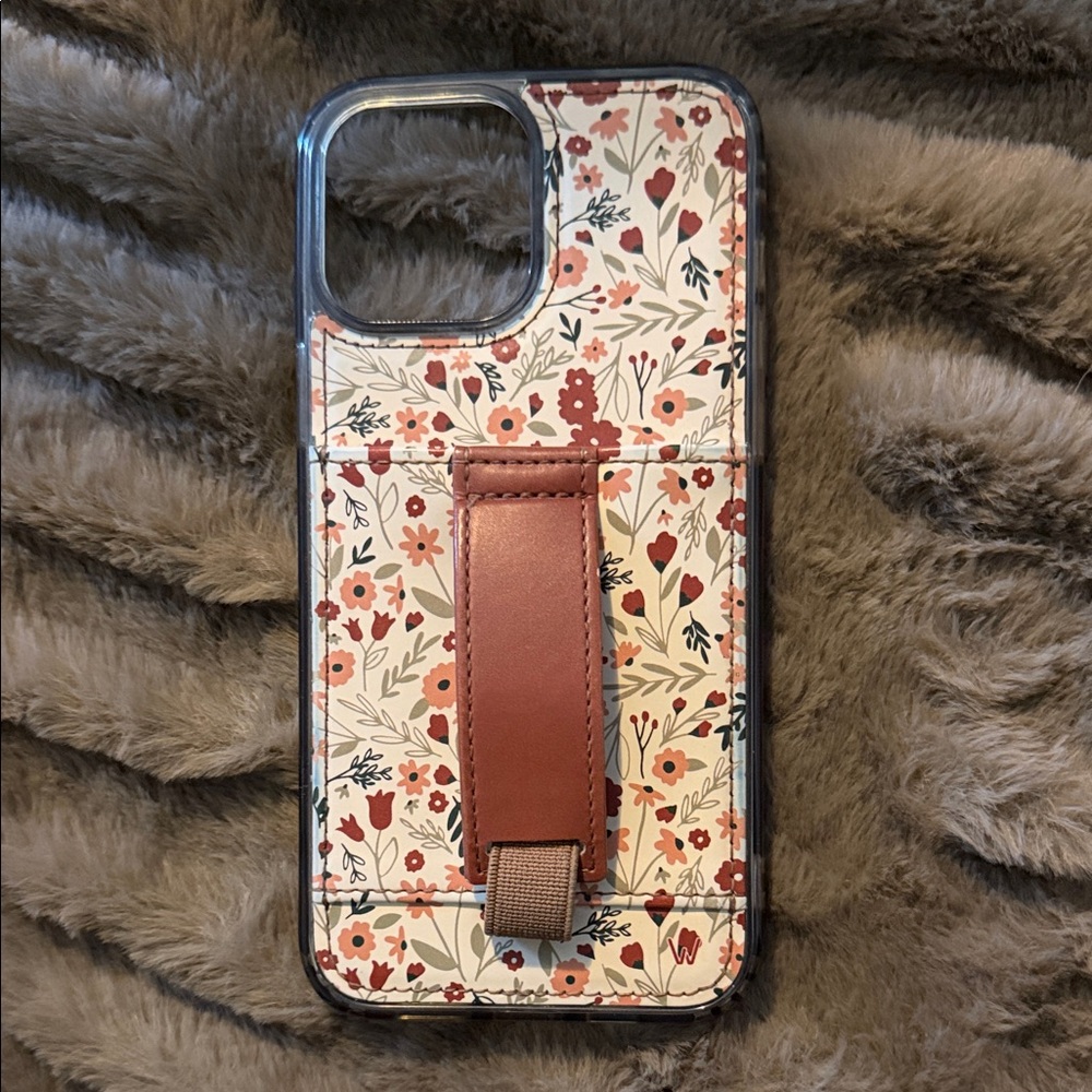 Floral Design Phone Case with Brown Strap